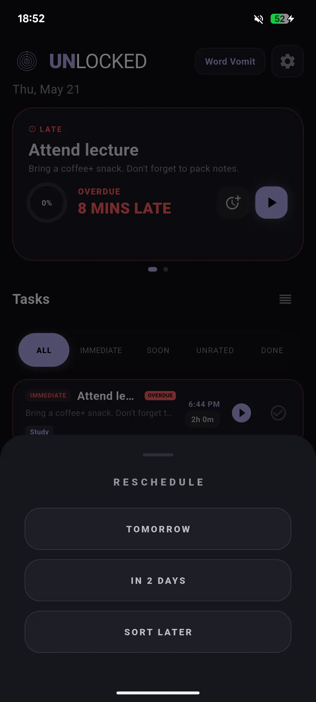 Reschedule options